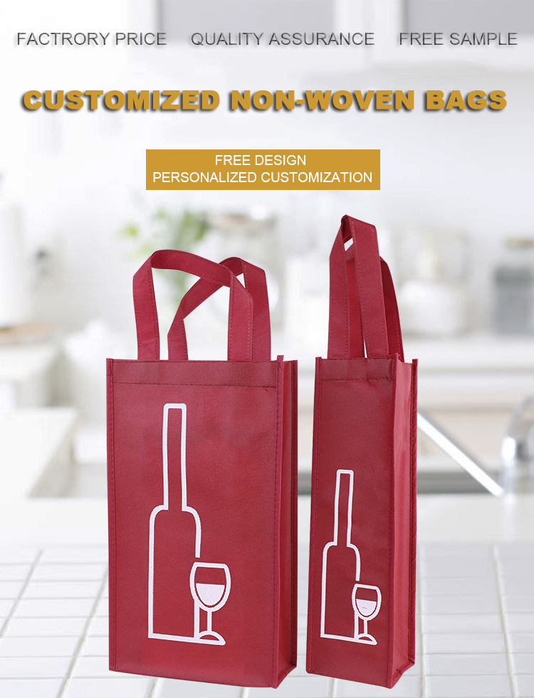 Promotional Bolsa de vino Reusable Nonwoven Wine Bag 4bottle 6 Bottle Non Woven Fabric Wine Bag Wine Bottle Bag With Handle